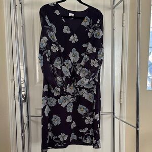 CAbi Navy and Light Blue Floral Long Sleeve Dress